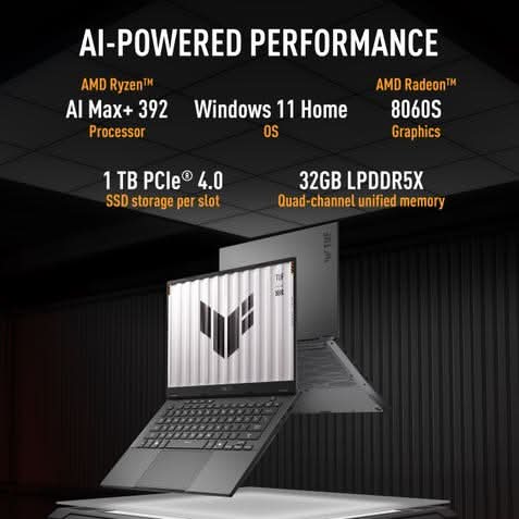 ASUS TUF Gaming A14, Copilot PC Gaming Laptop, AMD Ryzen AI MAX+ 392 Processor (32GB/1TB/AMD Radeon 8060S Graphics/35.56 cm (14) 2.5K/Windows 11 Home/Office Home 2024 + M365 Basic (1 Year Validity) FA401EA-RG020WS