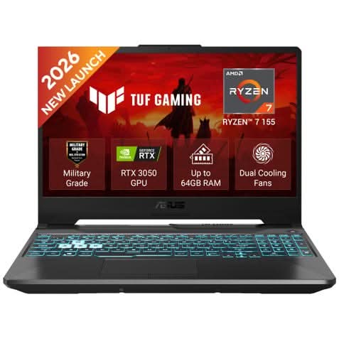 ASUS TUF Gaming A15 FA506NCG-HN448WS, AMD Ryzen 7 155, 1 6GB RAM, 1TB SSD, 15.6 inch FHD, RTX 3050 4GB,  Windows 11 Home, Office Home 2024 and M365 Basic- 1 Year Validity, Gaming Laptop, 1 Year(s) Warranty, Black