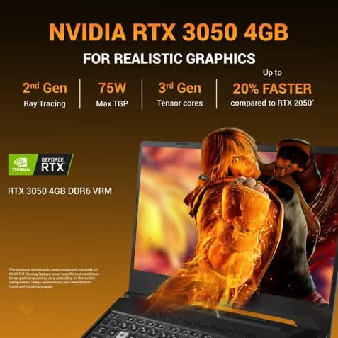 ASUS TUF Gaming A15 FA506NCQ-IN080W, AMD Ryzen 7 170 Processor, 16GB RAM, 512GB SSD, RTX 3050-4GB, 15.6 inch FHD, Windows 11 Home, Gaming Laptop, 1 Year(s) Warranty, Black