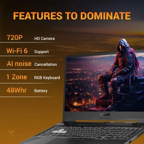 ASUS TUF Gaming A15 FA506NCQ-IN080W, AMD Ryzen 7 170 Processor, 16GB RAM, 512GB SSD, RTX 3050-4GB, 15.6 inch FHD, Windows 11 Home, Gaming Laptop, 1 Year(s) Warranty, Black