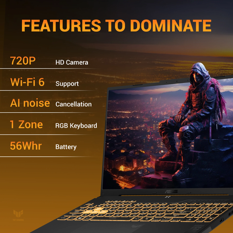 ASUS TUF Gaming A16 FA607NUQ-RL208W, Ryzen 7 170, 8GB, 512GB SSD, 16 inch FHD, 6GB RTX 4050, Windows 11 Home