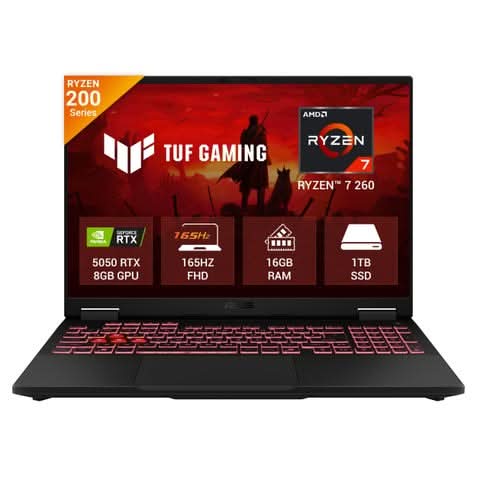 ASUS TUF Gaming A16, Gaming Laptop, AMD RYZEN 7 260, RTX5050 8GB, 16GB, 1TB SSD, 16.0 WUXGA ANTI-GLARE NON-TOUCH, 300NITS, B,SRGB 100%(165HZ), IPS-NB(RV), RGB ILLUMINATED CHICLET, 90Whr, MSO, Gray