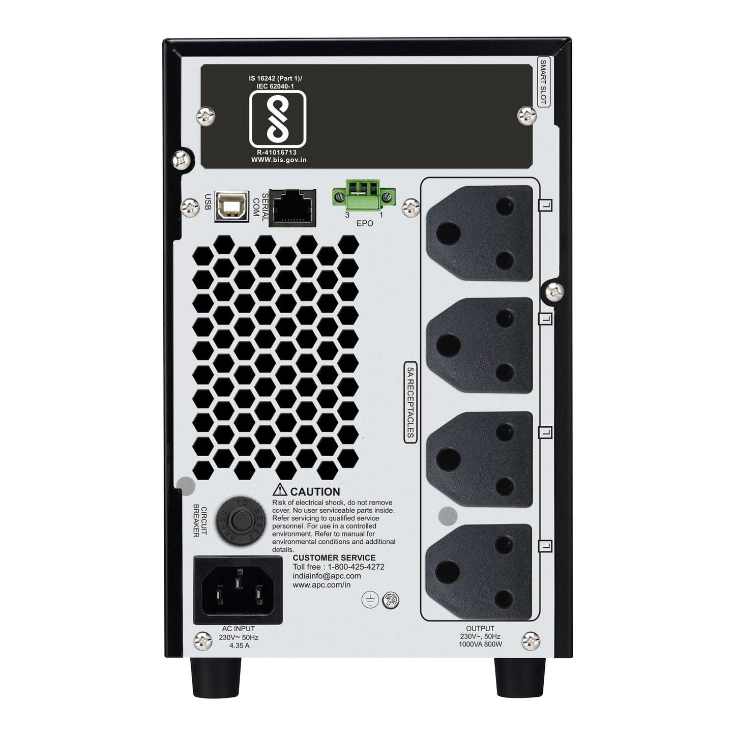 APC Smart-UPS SRC1KI-IN - 1000VA/ 800W | 230V | 4x India 3-pin 6A Outlets | Visual LED and Audible Alarms | Energy Efficient | 2 years Warranty | Compatible in Harsh environment