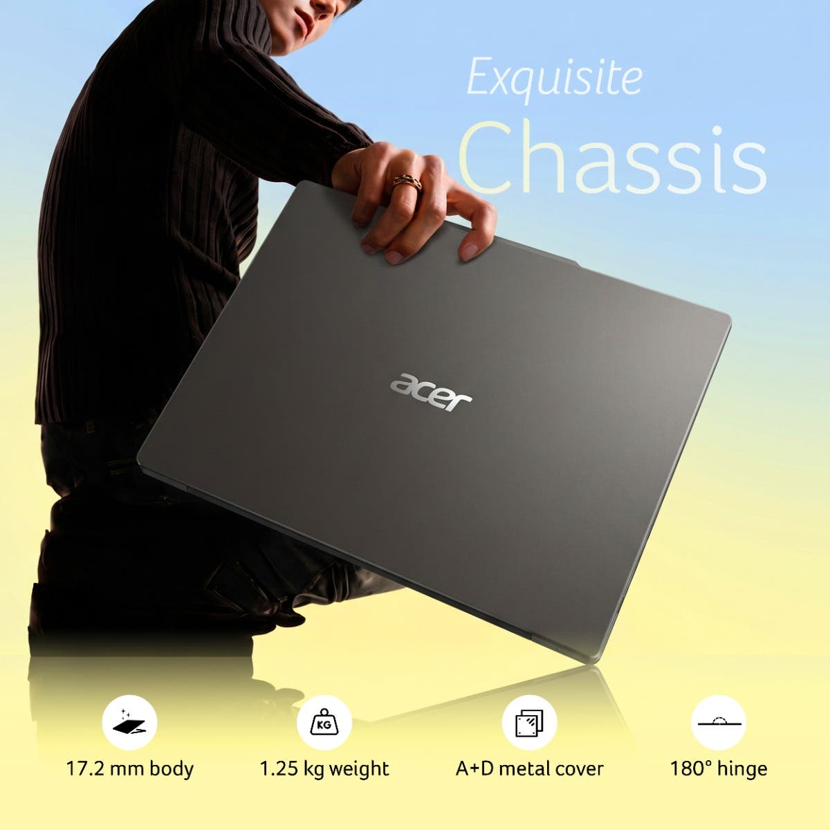 Acer Swift Neo UN.37QSI.006, Intel Core Ultra 5 125H, 16GB RAM, 512GB SSD, 14 inch, Windows 11 Home, MS Office, 1.25 kg, Steel Gray