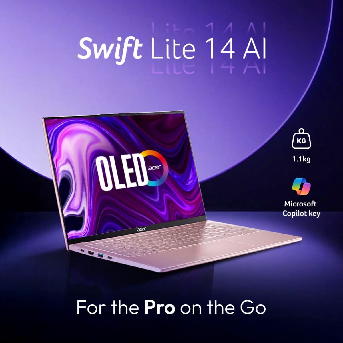 Acer Swift Lite 14, Intel Core Ultra 5 115U processor, 16 GB/512 GB, WUXGA OLED, 14.0"/35.56 cm, Win 11 Home, MS Office, Sunset Copper, 1.1 kg, SFL14-54M, Backlit keyboard, Premium Metal Thin and Light Laptop