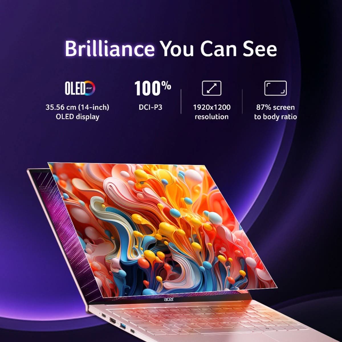 Acer Swift Lite 14, Intel Core Ultra 5 115U processor, 16 GB/512 GB, WUXGA OLED, 14.0"/35.56 cm, Win 11 Home, MS Office, Sunset Copper, 1.1 kg, SFL14-54M, Backlit keyboard, Premium Metal Thin and Light Laptop