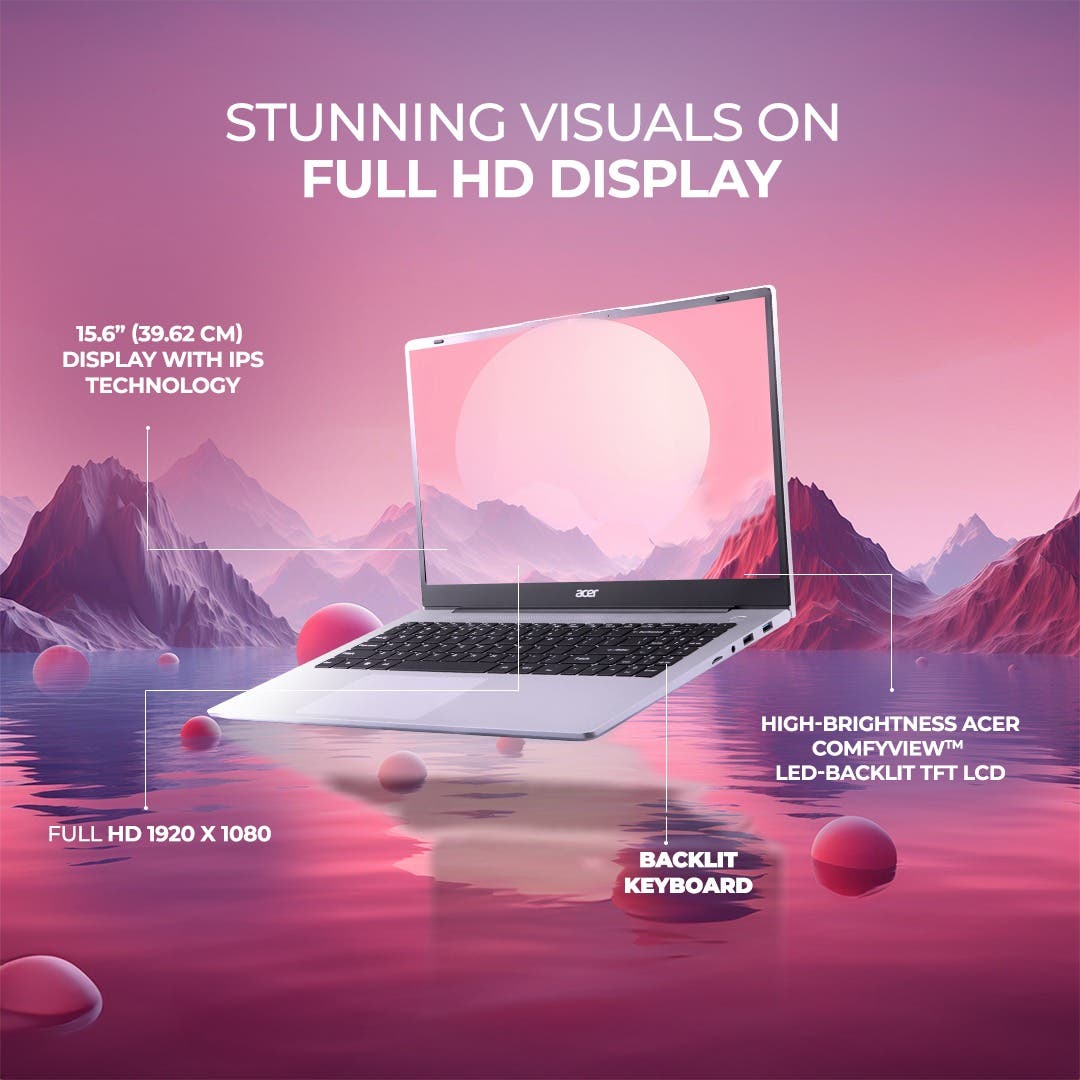 Acer Aspire 15, AMD Ryzen R7 7730U processor, 16 GB RAM, 512GB SSD, Full HD IPS, 15.6"/39.62 cm, Windows 11 Home, Pure Silver, 1.79 kg, AS15-42, Backlit keyboard, Thin and Light Laptop