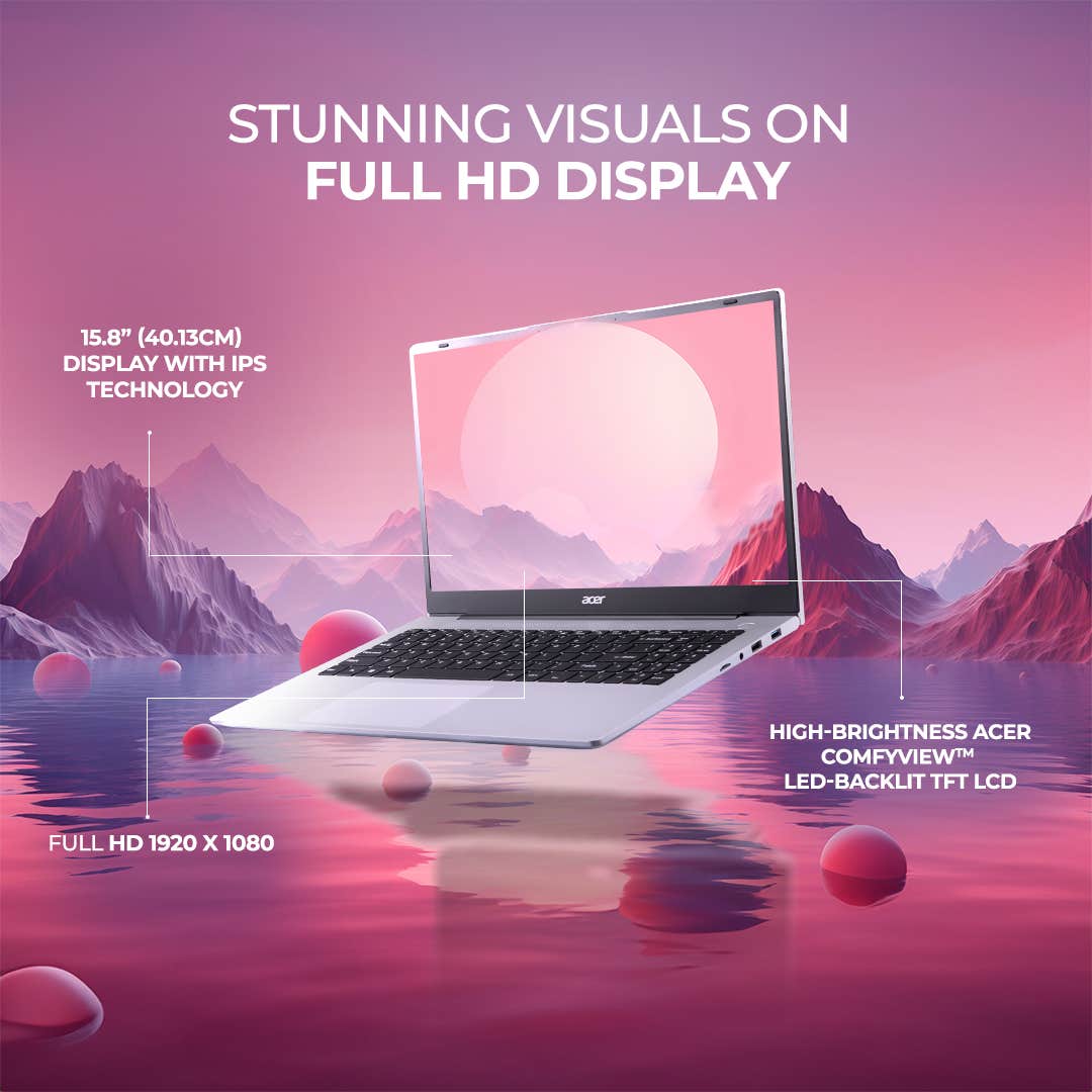 Acer Aspire, AMD Ryzen R3 7330U processor, 8 GB RAM, 512 GB SSD, Full HD IPS, 15.6"/39.62 cm, Windows 11 Home, Pure Silver, 1.79 kg, AS15-42, Thin and Light laptop