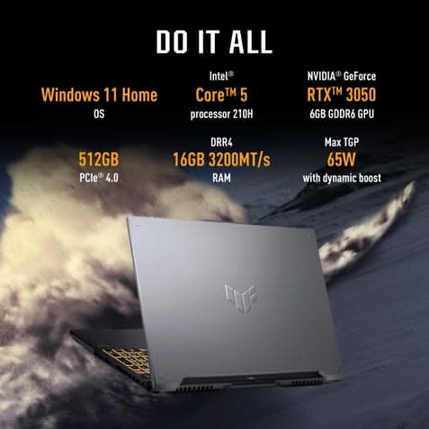 ASUS TUF Gaming F16, Gaming Laptop, Intel Core 5 Processor 210H, RTX 3050 GPU (16GB/512GB/40.64 cms (16) FHD+/Windows 11 Home/Microsoft Office Home 2024 + Microsoft 365 Basic) FX607VJB-RL179WS