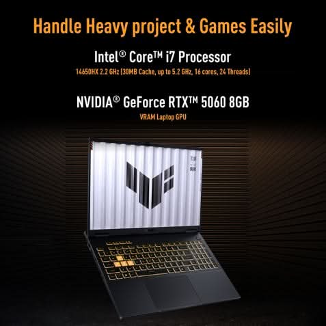 ASUS TUF Gaming F16 FX608JMI-TU251WS, Intel Core i7 14650HX, 16GB RAM, 1TB SSD 16 inch FHD+, RTX 5060 GPU, Windows 11 Home, Office Home 2024, M365 Basic - 1 Year Validity, Gaming Laptop, 1 Year(s) Warranty, GREY