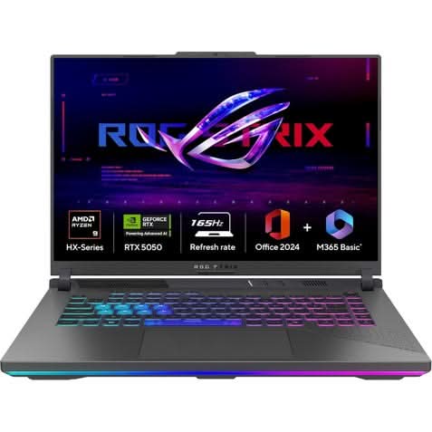 ASUS ROG Strix G16, Gaming Laptop, AMD Ryzen 9 8940HX, 16GB, 1TB, RTX 5050 GPU, 40.64 cms 16 Inch FHD Plus, Windows 11 Home, Office Home 2024 and M365 Basic 1 Year Validity G614PH-RV073WS