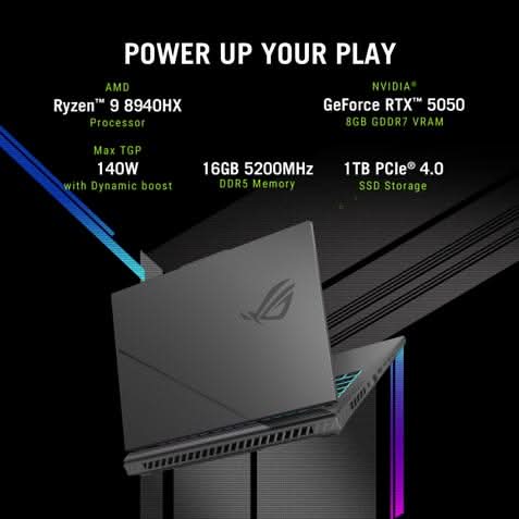 ASUS ROG Strix G16, Gaming Laptop, AMD Ryzen 9 8940HX, 16GB, 1TB, RTX 5050 GPU, 40.64 cms 16 Inch FHD Plus, Windows 11 Home, Office Home 2024 and M365 Basic 1 Year Validity G614PH-RV073WS
