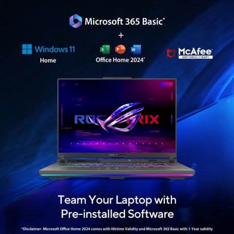 ASUS ROG Strix G16 G614PM-TS219WS, AMD Ryzen 9 8940HX, 16GB RAM, 1TB SSD, 16 inch 2.5K resolution, Windows 11 Home, Office Home 2024, M365 Basic- 1 Year Validity , Gaming Laptop, 1 Year(s) Warranty, GREY