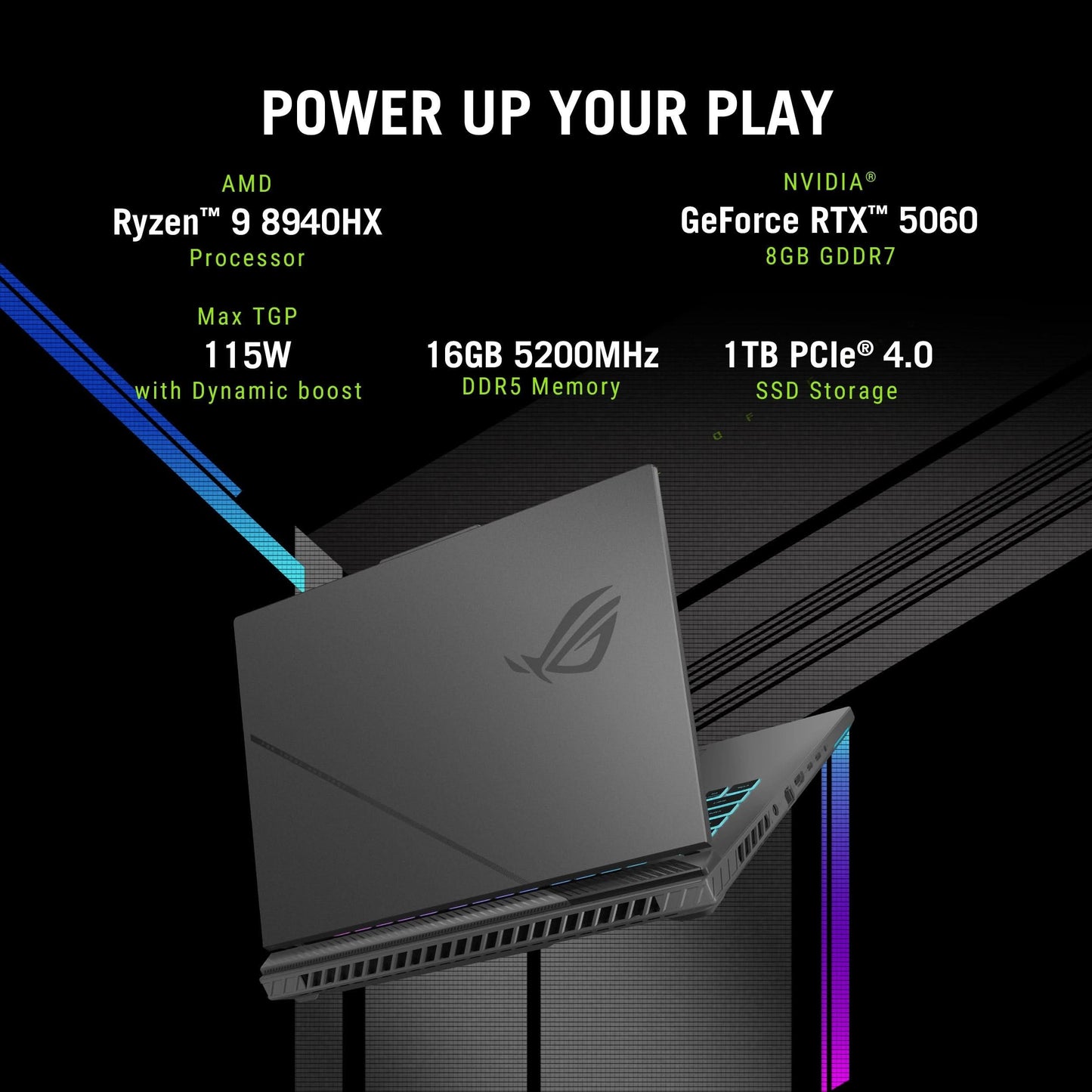 Asus Strix G16, R9-8940HX/ RTX5060- 8GB/ 16G/ 1T/ 16.0 WQXGA ANTI-GLARE NON-TOUCH,500NITS/B,DCI-P3:100%(240HZ),IPS,ACR-NB(S5)/ Backlit Chiclet Keyboard 4-Zone RGB With Copilot key