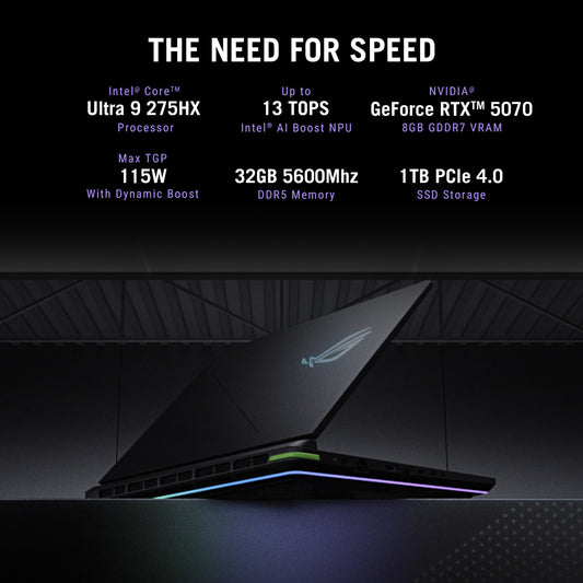 Asus 2025 Strix G16 ARL HX Core Ultra 9/ RTX5070- 8GB/ 32G/ 1T/ 16-inch 2.5K (2560 x 1600, WQXGA) 16:10 aspect ratio 240Hz/ 0/ 90WHrs, 4S1P, 4-cell Li-ion/ Windows 11 Home - ASUS recommends Windows 11 Pro for business/ McAfee 1 year/ Grey