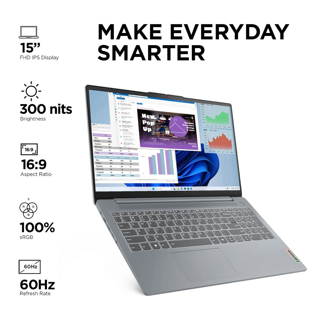 Lenovo IdeaPad Slim 3i 13th Gen,  i3-1315U 8 GB LPDDR5 512 GB SSD 250 nits, 60 Hz, Narrow Bezel Integrated Intel UHD Graphics Windows 11 Home MS Office Home 2024 82X700G4IN (Arctic Grey)
