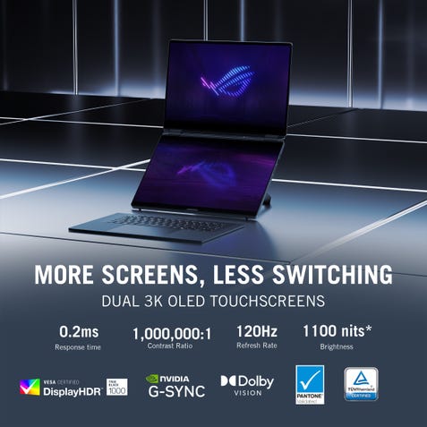 ASUS ROG Zephyrus Duo 16, Dual Screen Gaming Laptop, Intel Core Ultra 9 386H, RTX 5090 GPU (64GB/2TB/40.64 cm (16) Touch 3K/Windows 11 Home/Microsoft Office Home 2024 + Microsoft 365 Basic) GX651AX-SR099WS