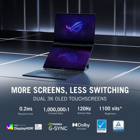 ASUS ROG Zephyrus Duo 16, Dual Screen Gaming Laptop, Intel Core Ultra 9 386H, RTX 5090 GPU (64GB/2TB/40.64 cm (16) Touch 3K/Windows 11 Home/Microsoft Office Home 2024 + Microsoft 365 Basic) GX651AX-SR099WS