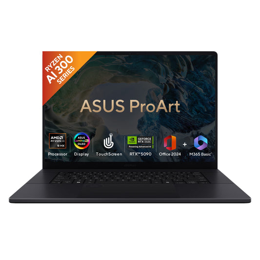 ASUS ProArt P16 OLED, Creator Laptop, AMD Ryzen AI 9 HX 370 (64GB/2TB/RTX 5090/40.64 cms (16) 4K Touch/Windows 11 Home/Office Home 2024 + M365 Basic (1 Year Validity)*) H7606WX-SE028WS