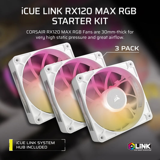 CORSAIR FAN RX RGB MAX SERIES, ICUE LINK RX120 RGB MAX WHITE, 120MM RGB FAN, TRIPLE FAN KIT- CO-9051038-WW