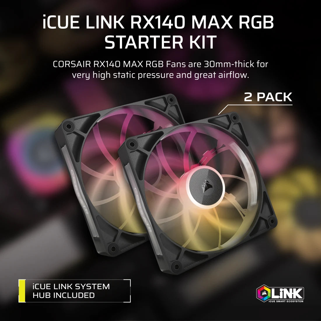 CORSAIR FAN RX RGB MAX SERIES, ICUE LINK RX140 RGB MAX, 140MM RGB FAN, DUAL FAN KIT- CO-9051036-WW