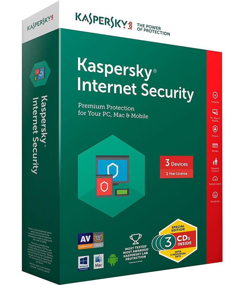 KASPERSKY INTERNET SECURITY 3 USERS, 1 YEAR 2HRS EMAIL DELIVERY