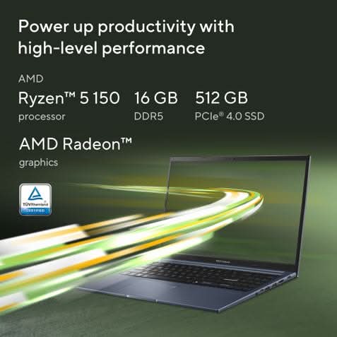 ASUS Vivobook 15, AMD Ryzen 5 150 Processor, 16GB, 512GB, AMD Radeon Graphics, 39.62 cms 15.6 Inch FHD, Windows 11 Home, Office Home 2024 and M365 Basic 1 Year Validity M1502NAQ-BQ118WS