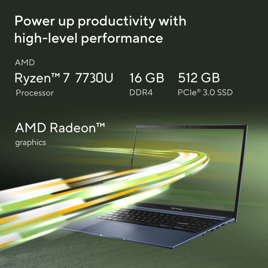 ASUS VIVOBOOK 15 (2025), AMD RYZEN 7 7730U THIN & LIGHT LAPTOP(AMD RADEON IGPU/16GB RAM/512GB SSD/FHD/15.6"/60HZ/WINDOWS 11/M365 BASIC (1YEAR) OFFICE HOME 2024/QUIET BLUE/1.7KG) M1502YA-BQ989WS