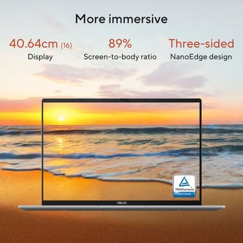 ASUS Vivobook 16 M1607GA-MB029WS (AMD Ryzen AI 7 445, 16GB, 512GB SSD, AMD Radeon Graphics, 16 inch FHD Plus, Windows 11 Home, Office Home 2024 with M365 Basic, 1 Year, Silver
