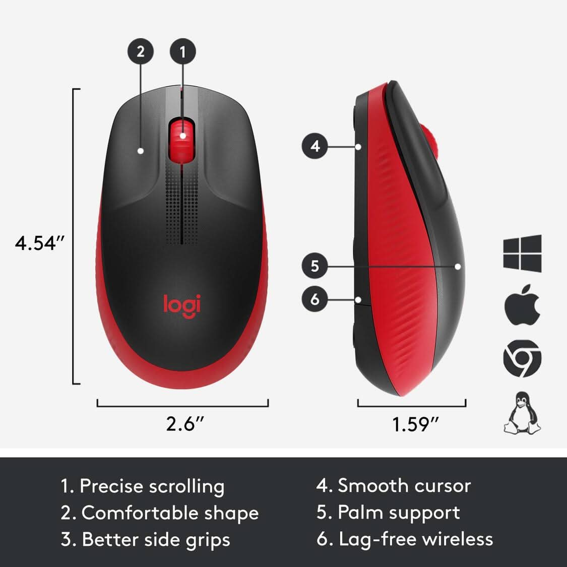 MOUSE-LOGITECH-WIRELESS-M190-RED