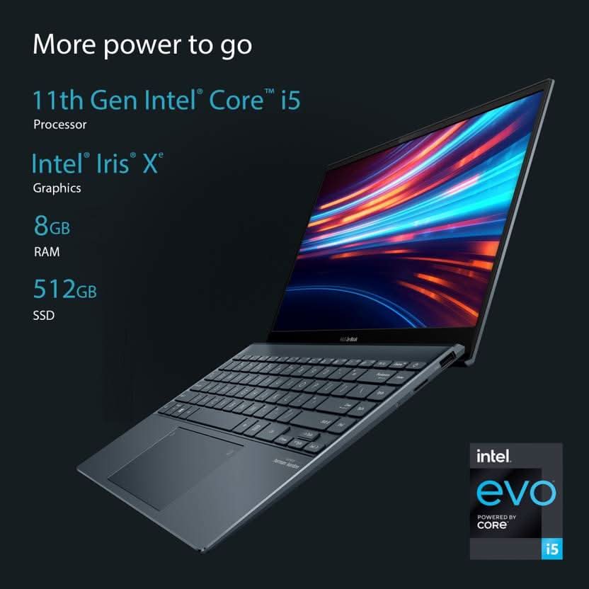 ASUS Zenbook 13 Intel EVO Intel Core i5 11th Gen 1135G7 - (8 GB/512 GB SSD/Windows 11 Home) UX325EA-KG502WS Thin and Light Laptop  (13.3 Inch, Pine Grey, 1.14 Kg, With MS Office)