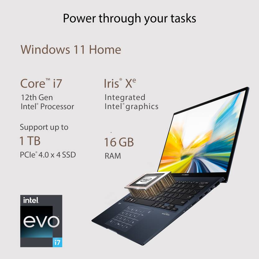 ASUS ZENBOOK 14 OLED INTEL EVO P-SERIES INTEL CORE I7 12TH GEN 1260P - (16 GB/512 GB SSD/WINDOWS 11 HOME) UX3402ZA-KM731WS THIN AND LIGHT LAPTOP (14 INCH, PONDER BLUE, 1.39 KG, WITH MS OFFICE)