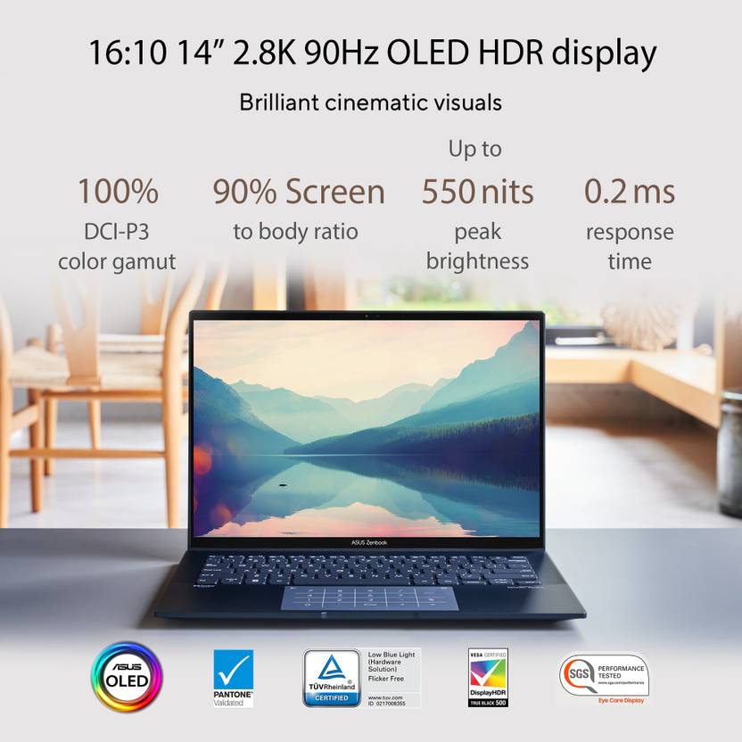 ASUS ZENBOOK 14 OLED INTEL EVO P-SERIES INTEL CORE I7 12TH GEN 1260P - (16 GB/512 GB SSD/WINDOWS 11 HOME) UX3402ZA-KM731WS THIN AND LIGHT LAPTOP (14 INCH, PONDER BLUE, 1.39 KG, WITH MS OFFICE)