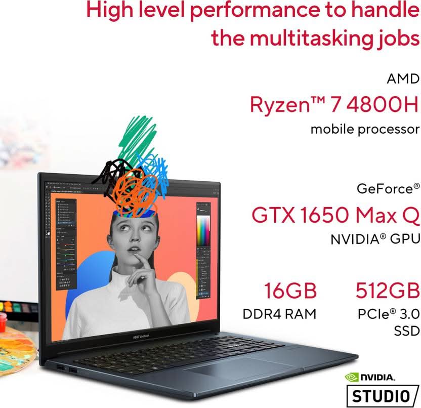 ASUS Vivobook Pro 15 OLED Intel Core i5 12th Gen 12450H - (16 GB/512 GB SSD/Windows 11 Home/4 GB Graphics/NVIDIA GeForce RTX 3050) K6500ZC-L501WS Gaming Laptop  (15.6 Inch, Quiet Blue, 1.80 kg, With MS Office)