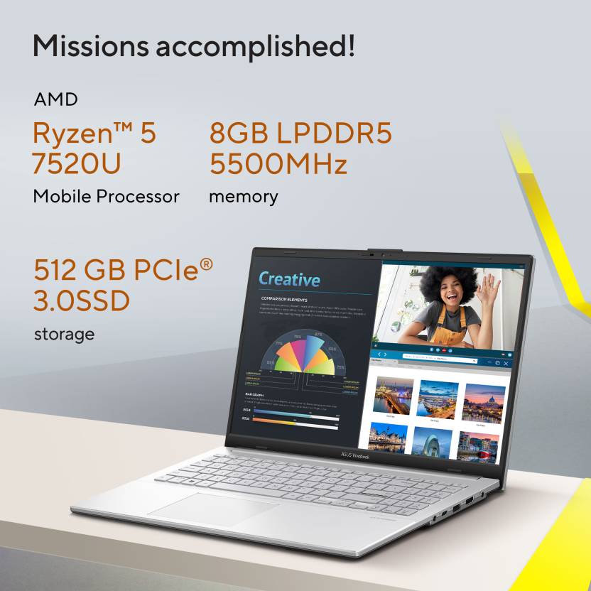 ASUS VIVOBOOK GO 15 AMD RYZEN 5 QUAD CORE 7520U - (8 GB/512 GB SSD/WINDOWS 11 HOME) E1504FA-NJ132WS | E1504FA-NJ521WS THIN AND LIGHT LAPTOP (15.6 INCH, COOL SILVER, 1.63 KG, WITH MS OFFICE)