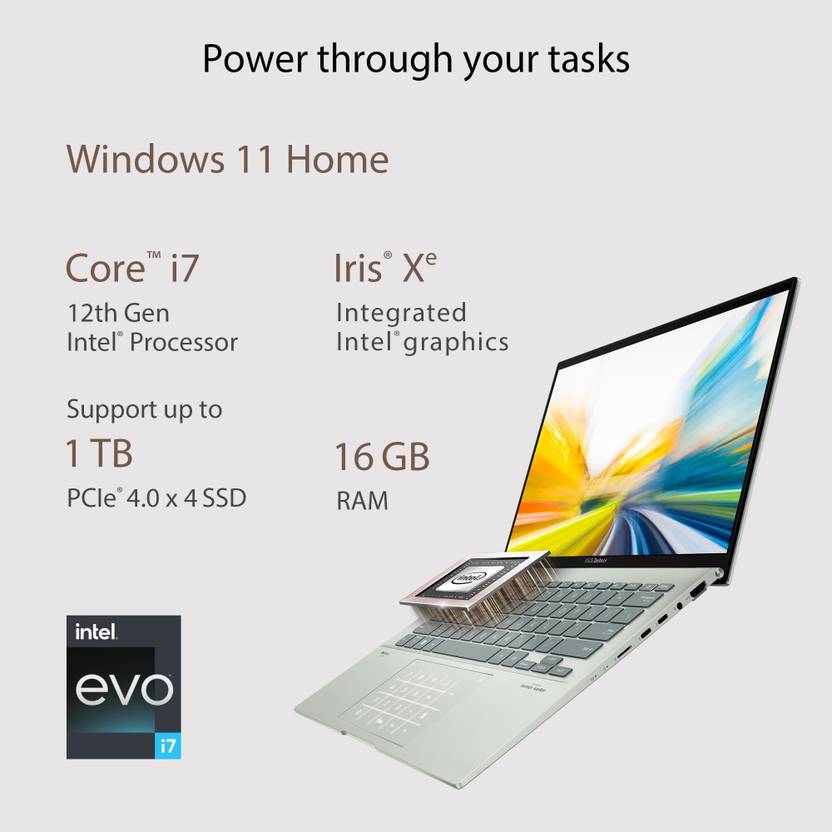 ASUS ZENBOOK 14 OLED INTEL EVO P-SERIES INTEL CORE I7 12TH GEN - (16 GB/512 GB SSD/WINDOWS 11 HOME) UX3402ZA-KM732WS LAPTOP (14 INCH, AQUA CELADON, WITH MS OFFICE)