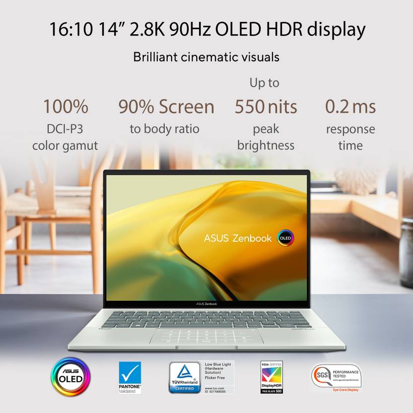 ASUS ZENBOOK 14 OLED INTEL EVO P-SERIES INTEL CORE I7 12TH GEN - (16 GB/512 GB SSD/WINDOWS 11 HOME) UX3402ZA-KM732WS LAPTOP (14 INCH, AQUA CELADON, WITH MS OFFICE)