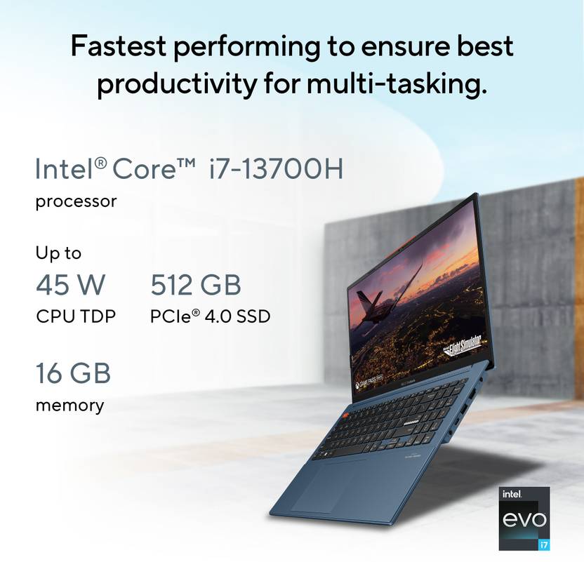 ASUS VIVOBOOK S 15 OLED INTEL EVO H-SERIES INTEL CORE I7 13TH GEN 13700H - (16 GB/512 GB SSD/WINDOWS 11 HOME) S5504VA-MA741WS THIN AND LIGHT LAPTOP  (15.6 INCH, SOLAR BLUE, 1.70 KG, WITH MS OFFICE)