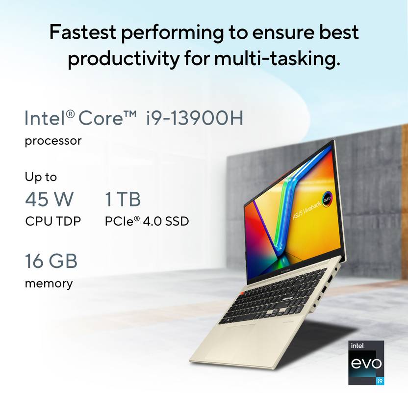 ASUS VIVOBOOK S 15 OLED INTEL EVO H-SERIES INTEL CORE I9 13TH GEN 13900H - (16 GB/1 TB SSD/WINDOWS 11 HOME) S5504VA-MA954WS THIN AND LIGHT LAPTOP (15.6 INCH, CREAM WHITE, 1.70 KG, WITH MS OFFICE)