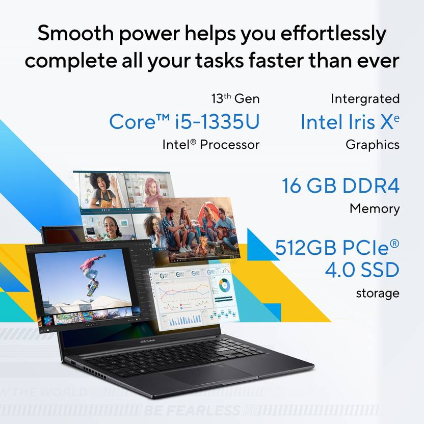 ASUS Vivobook 15 OLED Intel Core i5 13th Gen 1335U - (16 GB/512 GB SSD/Windows 11 Home) X1505VAU-LK543WS Thin and Light Laptop  (15.6 Inch, Indie Black, 1.70 Kg, With MS Office)