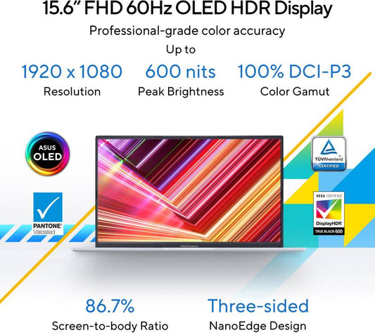 ASUS Vivobook 15 OLED Intel Core i5 13th Gen 1335U - (16 GB/512 GB SSD/Windows 11 Home) X1505VAU-LK544WS Thin and Light Laptop  (15.6 Inch, Transparent Silver, 1.70 Kg, With MS Office)