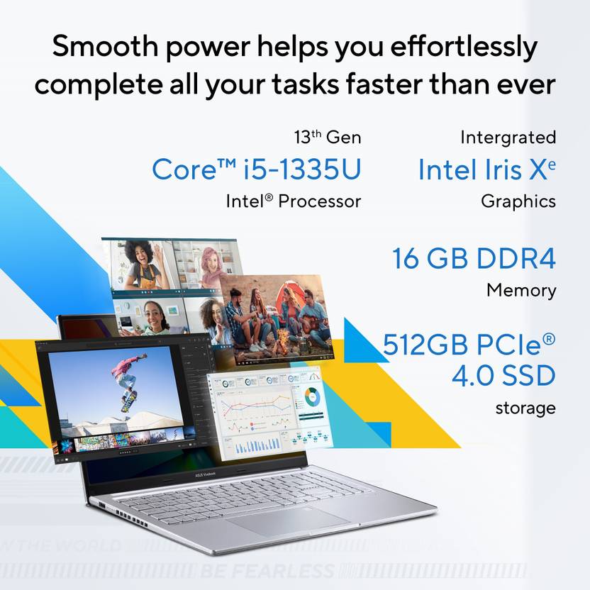 ASUS Vivobook 15 OLED Intel Core i5 13th Gen 1335U - (16 GB/512 GB SSD/Windows 11 Home) X1505VAU-LK544WS Thin and Light Laptop  (15.6 Inch, Transparent Silver, 1.70 Kg, With MS Office)
