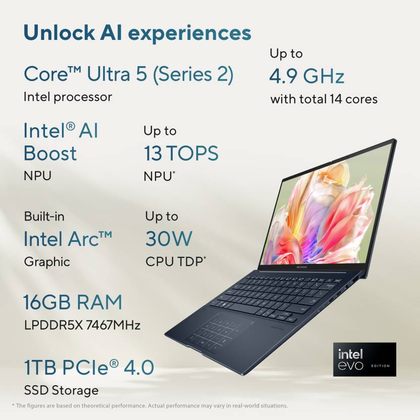 ASUS ZENBOOK 14 OLED (2025) WITH OFFICE 2024 + M365 BASIC*, AI PC INTEL CORE ULTRA 5 225H - (16 GB/1 TB SSD/WINDOWS 11 HOME) UX3405CA-PZ162WS THIN AND LIGHT LAPTOP  (14 INCH, PONDER BLUE, 1.28 KG, WITH MS OFFICE)