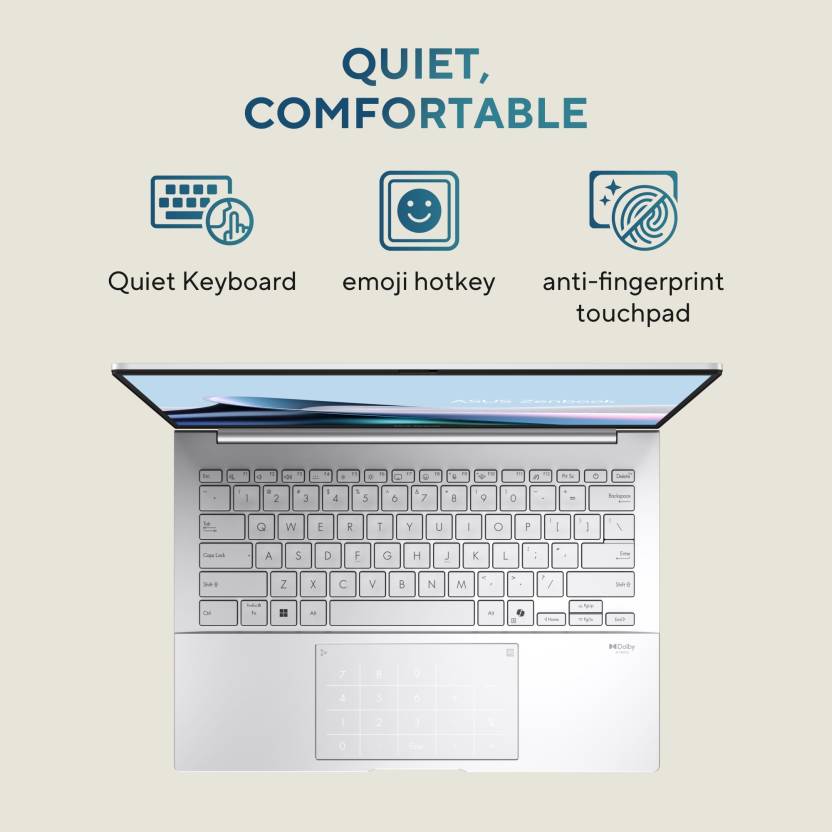 ASUS ZENBOOK 14 OLED (2025) WITH OFFICE 2024 + M365 BASIC*, AI PC INTEL CORE ULTRA 7 255H - (32 GB/1 TB SSD/WINDOWS 11 HOME) UX3405CA-PZ348WS THIN AND LIGHT LAPTOP (14 INCH, FOGGY SILVER, 1.28 KG, WITH MS OFFICE)