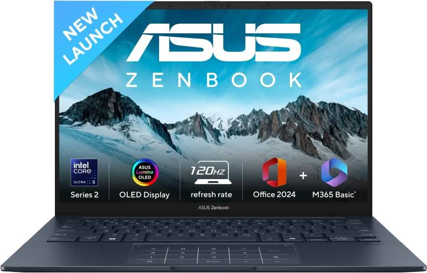 ASUS ZENBOOK 14 OLED (2025) WITH OFFICE 2024 + M365 BASIC*, AI PC INTEL CORE ULTRA 5 225H - (16 GB/1 TB SSD/WINDOWS 11 HOME) UX3405CA-PZ162WS THIN AND LIGHT LAPTOP  (14 INCH, PONDER BLUE, 1.28 KG, WITH MS OFFICE)