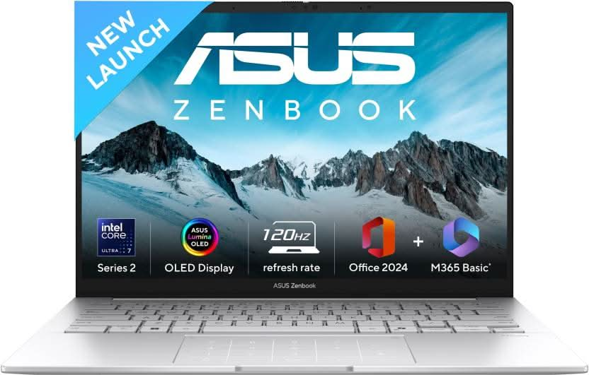 ASUS ZENBOOK 14 OLED (2025) WITH OFFICE 2024 + M365 BASIC*, AI PC INTEL CORE ULTRA 7 255H - (32 GB/1 TB SSD/WINDOWS 11 HOME) UX3405CA-PZ348WS THIN AND LIGHT LAPTOP  (14 INCH, FOGGY SILVER, 1.28 KG, WITH MS OFFICE)