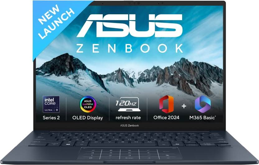 ASUS ZENBOOK 14 OLED (2025) WITH OFFICE 2024 + M365 BASIC*, AI PC INTEL CORE ULTRA 9 285H - (32 GB/1 TB SSD/WINDOWS 11 HOME) UX3405CA-PZ164WS THIN AND LIGHT LAPTOP  (14 INCH, PONDER BLUE, 1.28 KG, WITH MS OFFICE)