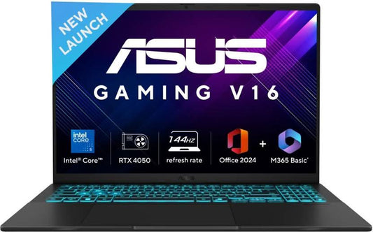 ASUS GAMING V16 (2025) WITH OFFICE 2024 + M365 BASIC*, AI PC INTEL CORE 5 210H - (16 GB/512 GB SSD/WINDOWS 11 HOME/6 GB GRAPHICS/NVIDIA GEFORCE RTX 4050/144 HZ) V3607VU-RP550WS GAMING LAPTOP  (16 INCH, MATTE BLACK, 1.95 KG, WITH MS OFFICE)