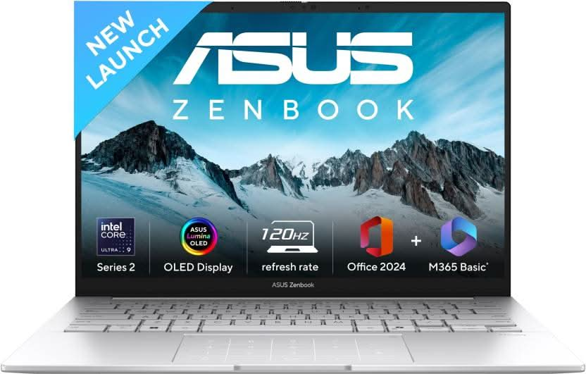 ASUS ZENBOOK 14 OLED (2025) WITH OFFICE 2024 + M365 BASIC*, AI PC INTEL CORE ULTRA 9 285H - (32 GB/1 TB SSD/WINDOWS 11 HOME) UX3405CA-PZ349WS THIN AND LIGHT LAPTOP  (14 INCH, FOGGY SILVER, 1.28 KG, WITH MS OFFICE)