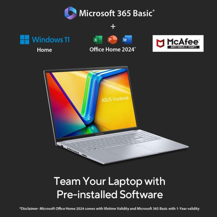 ASUS VIVOBOOK 16X (2025) FOR CREATOR WITH OFFICE 2024 + M365 BASIC, INTEL CORE I5 13TH GEN 13420H-(16 GB/512 GB SSD/WINDOWS 11 HOME/4 GB GRAPHICS/NVIDIA GEFORCE RTX 3050/144 HZ) K3605VC-RP413WS GAMING LAPTOP (16 INCH, COOL SILVER, 1.8 KG, WITH MS OFFICE)